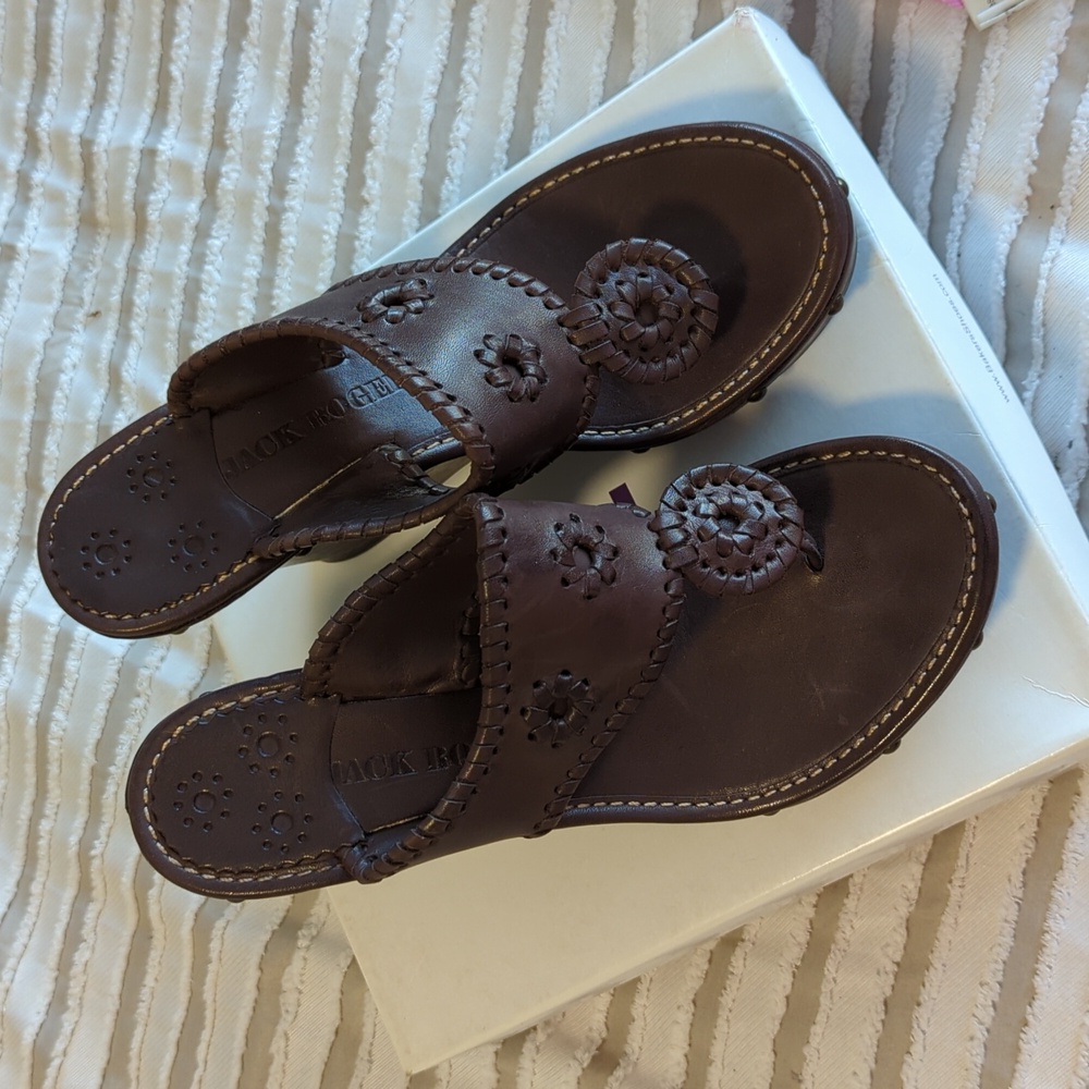 JACK ROGERS Marbella Brown Wedge Sandals Size 7 Like New.